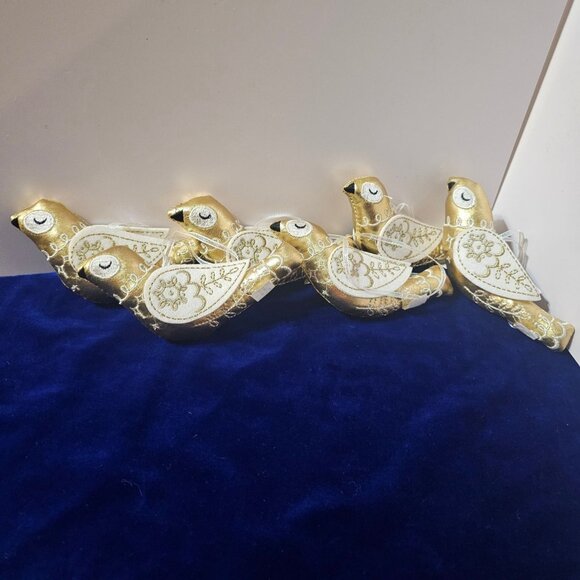 6 Gold & White Embroidered Turtle Doves of Peace Target Christmas Ornaments - Picture 4 of 9